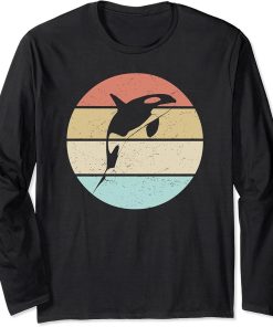 Orca Killer Whale Dolphin Retro Vintage Sunset Orca Whale Long Sleeve T-Shirt