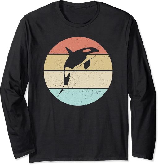 Orca Killer Whale Dolphin Retro Vintage Sunset Orca Whale Long Sleeve T-Shirt